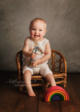 9-12 months size baby romper, cream, rainbow, Made to order