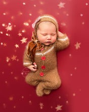 Baby newborn knitted gingerbread pyjama, bonnet, vest, scarf bundle, made to order