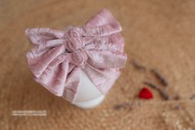 Baby turban hat, velvet, lilac, 9-12 months size, pink, bows, RTS
