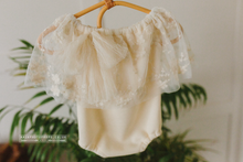 Baby 9-12 months size girl boho romper, frilly, natural cream, RTS