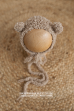 Baby newborn knitted romper and bear bonnet, beige, made to order