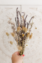 Dried flower bunch, purple, beige, scabious, poppy, verbena, strawflower,  RTS