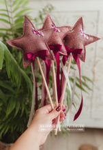 Pink glittery star wand, boho, fairy star, Christmas, RTS