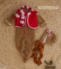 Baby newborn knitted gingerbread pyjama, bonnet, vest, scarf bundle, made to order