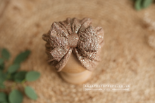 Baby newborn turban hat, sparkly, brown beige, gold, RTS