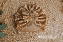 Baby newborn turban hat, velvet, crushed gold, RTS