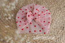 Baby turban hat, Heart, Valentine, pink, red, newborn, bow, RTS