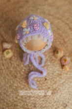 Baby newborn bonnet embroidered, lilac, pastel, pink flowers, RTS