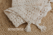 Vintage Style, Boho posing layer blanket, Hand crochet, cream, RTS