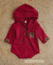 6-12 months size baby romper, red, hoodie, RTS