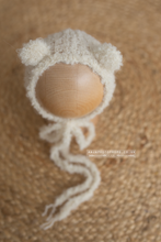 Baby newborn bear bonnet, neutral, RTS
