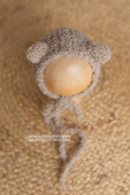 Baby newborn bear bonnet, neutral, RTS