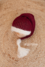 Dark maroon Red, knitted wrap and hat set, newborn baby, RTS