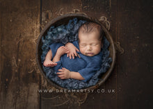 Baby Newborn romper, hooded, blue, buttons, made to order