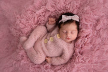 Baby newborn footed romper, bonnet, tieback set,  pink, blush, velvet, made to order