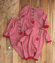 3-6 months size romper, striped, pyjama, Christmas, red, white, RTS