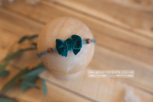 Baby girl velvet bow tieback, with wooden beads, RTS