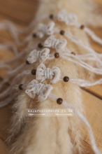 Baby girl velvet bow tieback, with wooden beads, RTS