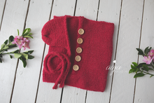 Baby newborn swaddle wrap and bonnet set, soft, knitted, buttons, Made to order