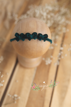 Baby newborn girl velvet bows tieback dark green, soft, RTS