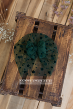 Baby turban hat, dot, newborn, green, bow, RTS