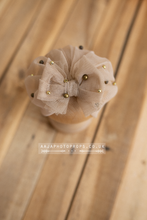 Baby turban hat, pearl, newborn, beige, gold, bow, RTS