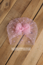 Baby turban hat, dot, newborn, sweet pink, bow, RTS