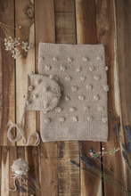 Baby newborn swaddle wrap and bonnet set, soft, knitted, buttons, Made to order