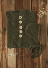 Baby newborn swaddle wrap and bonnet set, soft, knitted, buttons, Made to order