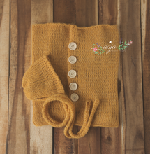 Baby newborn swaddle wrap and bonnet set, soft, knitted, buttons, Made to order