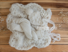 Knitted chunky layer, wrap and bonnet, fluffy soft, cream Photo prop, Made to order