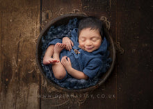 Baby Newborn romper, hooded, blue, buttons, made to order