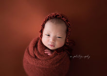 Baby newborn bonnet with velvet details, wrap, set, orange, rust, made to order