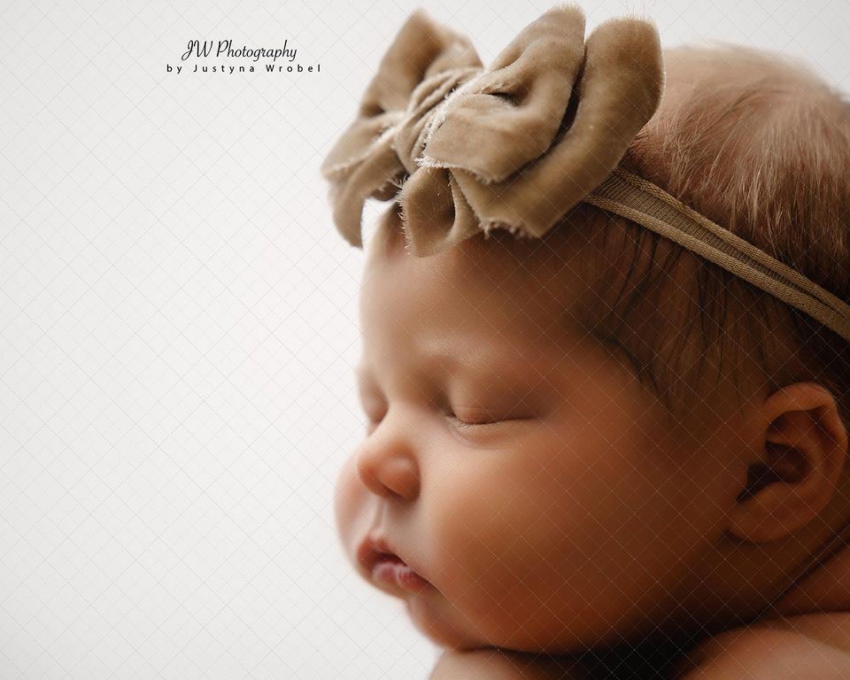 Baby newborn girl velvet bow tieback, double, beige, taupe, plush, soft, RTS