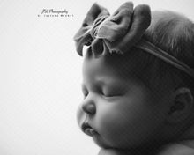 Baby newborn girl velvet bow tieback cream, light beige, plush, soft, RTS