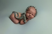 Baby newborn bonnet with velvet, sage green, Made to order