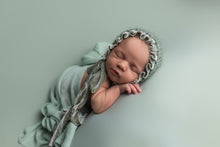 Baby newborn bonnet with velvet, sage green, Made to order