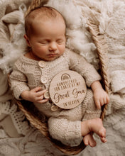 Load image into Gallery viewer, Baby newborn knitted romper and bonnet, natural, Made to order