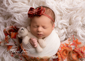 Velvet newborn and sitter girl tieback, rust,  burnt orange, RTS