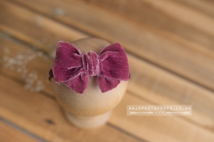 Baby newborn girl velvet bow tieback, raspberry pink, plush, soft, Single, RTS