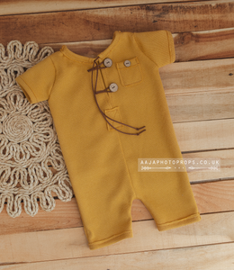 9-12 months size baby romper, mustard yellow, RTS
