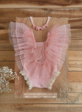 Baby newborn girl romper and tieback pink, frilly lace, boho, RTS
