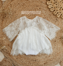 9-12 months size baby romper, lace, vintage style, off white, made to order