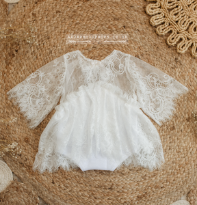 9-12 months size baby romper, lace, vintage style, off white, made to order