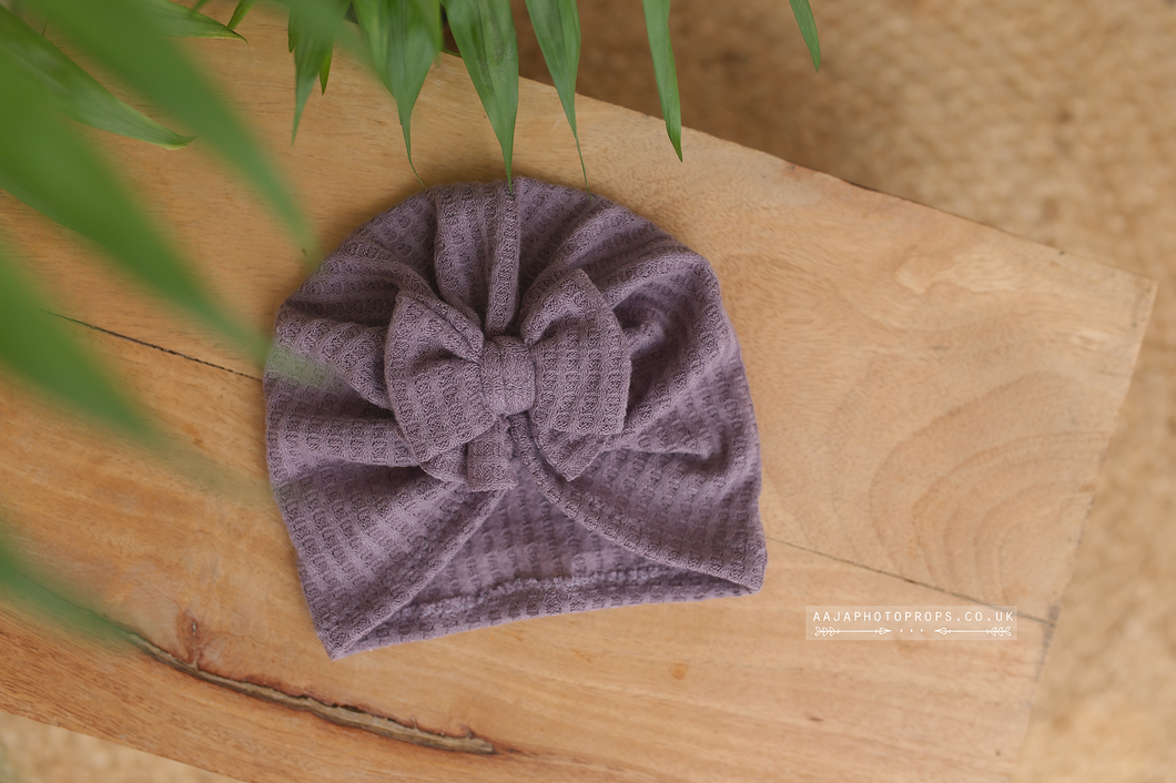 Baby turban hat, newborn, dusty purple, mauve, waffle, RTS