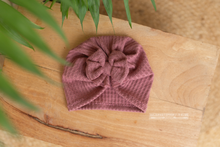 Baby turban hat, newborn, dark dusty pink, waffle, RTS