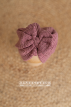 Baby turban hat, newborn, dark dusty pink, waffle, RTS