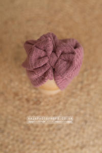 Baby turban hat, newborn, dark dusty pink, waffle, RTS