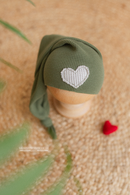 Baby newborn sleepy hat, knot, green, heart, valentine, Ready