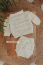 Knitted Baby newborn sweater and bloomers, Creamy off white, RTS